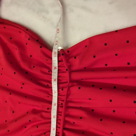 VTG Stuart Alan Women red small black square print Dress Midi see measurements S - Picture 6 of 8